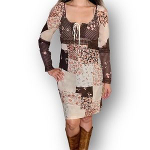 Vintage 90’s ABS by Allen Schwartz Patchwork & Crochet Cottagecore Boho Dress